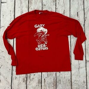 Vintage 1980s Gary Rice Eaters Volleyball Red Long Sleece Crewneck Tee Tshirt